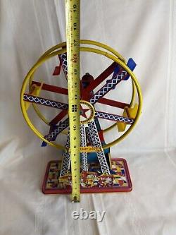 Vintage 50's Ohio Art The Giant Ride Tin Litho Wind Up Ferris Wheel Works Great