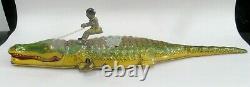 Vintage Alligator Tin Lithograph Wind Up Toy With Figure