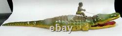 Vintage Alligator Tin Lithograph Wind Up Toy With Figure