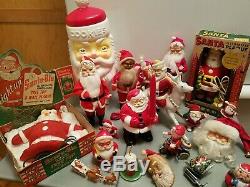 Vintage Antique Christmas Santa Claus Tree Topper Wind Up Toy Figures Lot