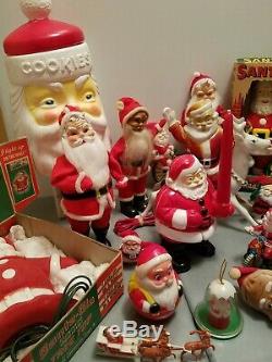 Vintage Antique Christmas Santa Claus Tree Topper Wind Up Toy Figures Lot