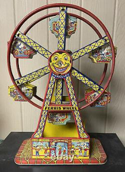 Vintage Antique J Chein Hercules Wind-Up Ferris Wheel Tin Litho Working