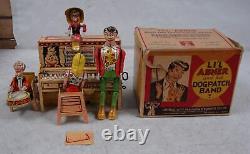 Vintage Antique Lil Abner and His Dogpatch Band Windup Tin Toy USA with Box, read