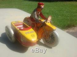 Vintage Antique Marx Motorcycle Tin Litho Police With Sidecar Wind Up