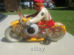 Vintage Antique Marx Motorcycle Tin Litho Police With Sidecar Wind Up
