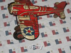 Vintage Antique Marx U. S Army Fighter Plane WWII Toy Windup Airplane