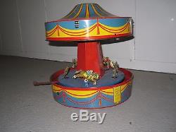 Vintage Antique Merry-go-round Tin Wind Up Toy Racing Horse Jockey Pittsburgh Pa