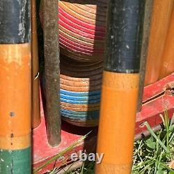 Vintage Antique South Bend Toys Wood Wooden Croquet Set with caddy COMPLETE