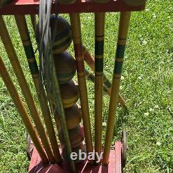 Vintage Antique South Bend Toys Wood Wooden Croquet Set with caddy COMPLETE