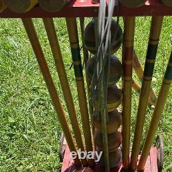 Vintage Antique South Bend Toys Wood Wooden Croquet Set with caddy COMPLETE