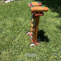 Vintage Antique South Bend Toys Wood Wooden Croquet Set with caddy COMPLETE