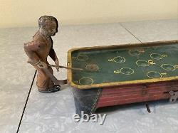 Vintage Antique Wind Up Tin Toy Playing Pool Billards Pressed Steel