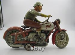 Vintage Arnold MAC 700 Motorcycle Red Version Wind-up Tin Toy US ZONE GERMANY