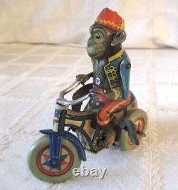Vintage Arnold- W. Germany- Monkey On Tricycle-tin Wind Up Toy- 3.5 Motorcycle