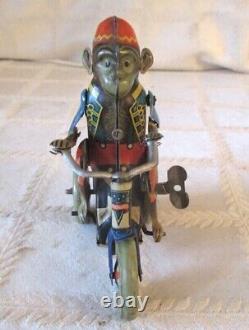 Vintage Arnold- W. Germany- Monkey On Tricycle-tin Wind Up Toy- 3.5 Motorcycle