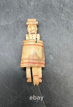 Vintage Barrel Man Figurine Folkart Funny Souvenir Toy Gift Wooden Hand Carved