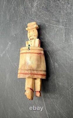 Vintage Barrel Man Figurine Folkart Funny Souvenir Toy Gift Wooden Hand Carved