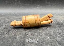 Vintage Barrel Man Figurine Folkart Funny Souvenir Toy Gift Wooden Hand Carved