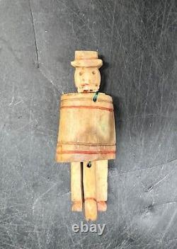 Vintage Barrel Man Figurine Folkart Funny Souvenir Toy Gift Wooden Hand Carved