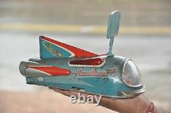 Vintage Battery Atom Rocket 7 Antenna MT Trademark Litho Tin Toy, Japan