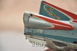 Vintage Battery Atom Rocket 7 Antenna MT Trademark Litho Tin Toy, Japan