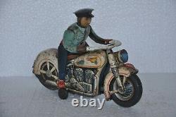 Vintage Battery MT Trademark Police Litho Motorcycle Rider Tin Toy, Japan