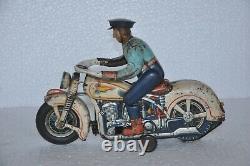 Vintage Battery MT Trademark Police Litho Motorcycle Rider Tin Toy, Japan