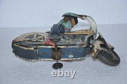 Vintage Battery MT Trademark Police Litho Motorcycle Rider Tin Toy, Japan