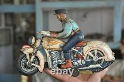 Vintage Battery MT Trademark Police Litho Motorcycle Rider Tin Toy, Japan