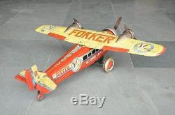 Vintage Big National Airline FOKKER Litho Airplane Wind Up Tin Toy, Japan