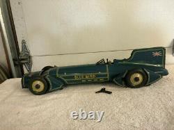 Vintage Blue Bird Racer Car Wind-up Toy with Driver and Key