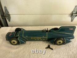 Vintage Blue Bird Racer Car Wind-up Toy with Driver and Key