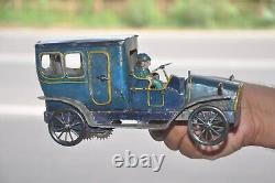 Vintage Blue Sedan No. 218 Wind Up Fine Litho Car Tin Toy, Germany