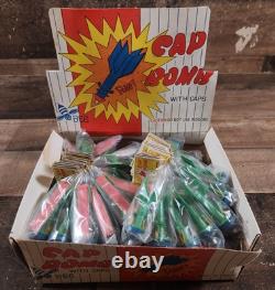 Vintage Box Of 48 1960s Bee Cap Bomb Toys Missles Shaped Brand New Complete Rare