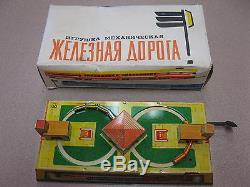 Vintage Boxed Tin Train Set Aopota Russian Wind Up Toy W Key Russia Ussr Rare