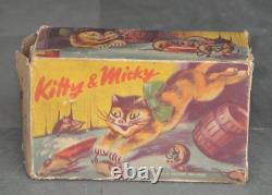 Vintage Boxed Wind Up Kitty & Micky Litho Tin Toy, Western Germany