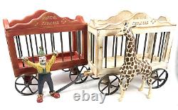 Vintage Broyhill Wooden Circus Wagon Cars Large Giraffe Clown Wood Cast Iron Set