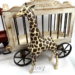 Vintage Broyhill Wooden Circus Wagon Cars Large Giraffe Clown Wood Cast Iron Set