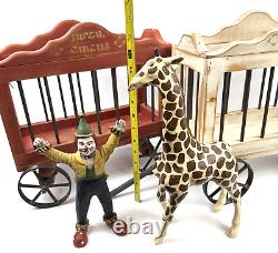 Vintage Broyhill Wooden Circus Wagon Cars Large Giraffe Clown Wood Cast Iron Set