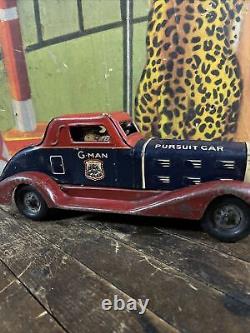 Vintage C. 1930 Marx Wind Up G-man Pursuit Car Gangster Police Wyandotte Rare