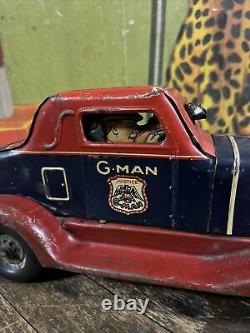 Vintage C. 1930 Marx Wind Up G-man Pursuit Car Gangster Police Wyandotte Rare