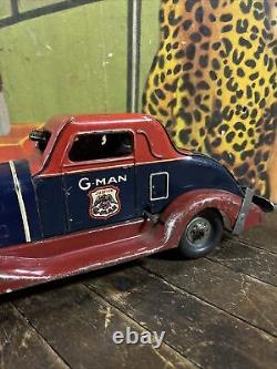 Vintage C. 1930 Marx Wind Up G-man Pursuit Car Gangster Police Wyandotte Rare