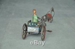 Vintage C. K Trademark Litho Horse Cart Wind Up Tin Toy, Japan