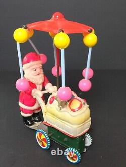 Vintage Celluloid Santa & Cart Wind Up Toy Japan