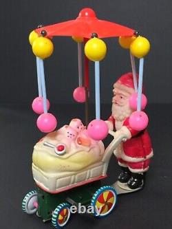 Vintage Celluloid Santa & Cart Wind Up Toy Japan