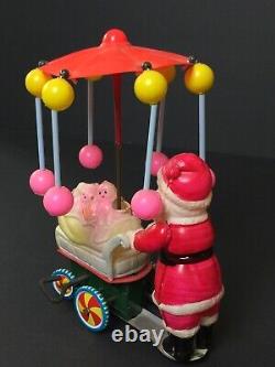 Vintage Celluloid Santa & Cart Wind Up Toy Japan