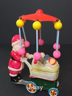 Vintage Celluloid Santa & Cart Wind Up Toy Japan