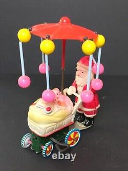 Vintage Celluloid Santa & Cart Wind Up Toy Japan