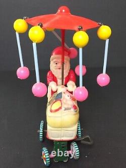 Vintage Celluloid Santa & Cart Wind Up Toy Japan