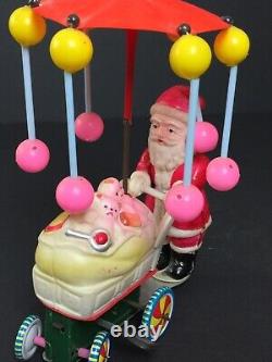 Vintage Celluloid Santa & Cart Wind Up Toy Japan